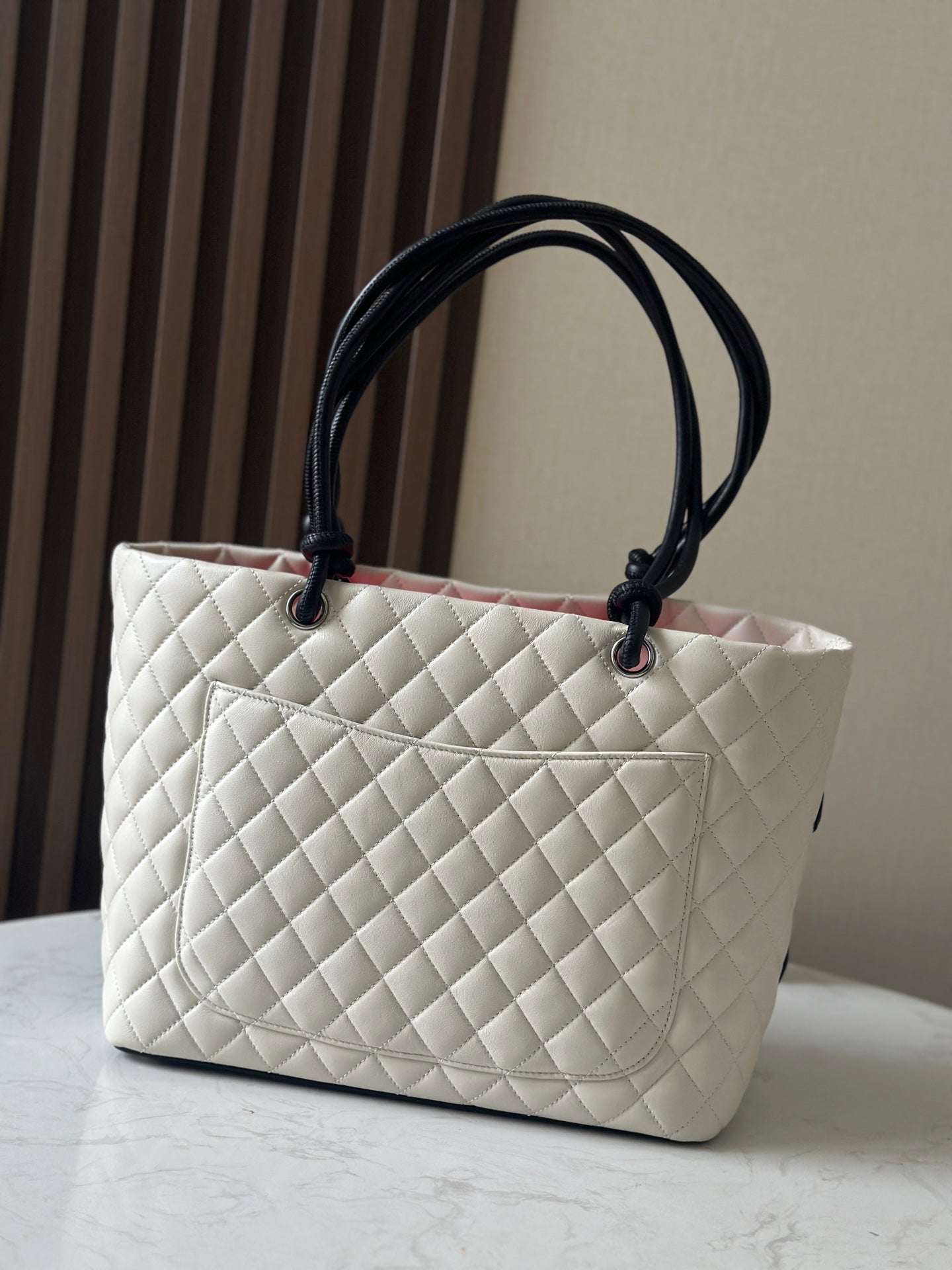 Chanel 25s Cambon Ligne Tote Bag 30cm In White Mix Black Calfskin