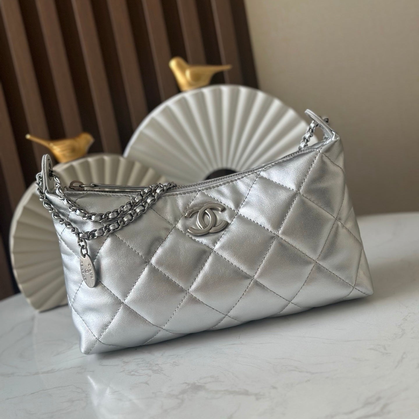 Chanel 26s Hobo Bag 26 In Silver Lambskin