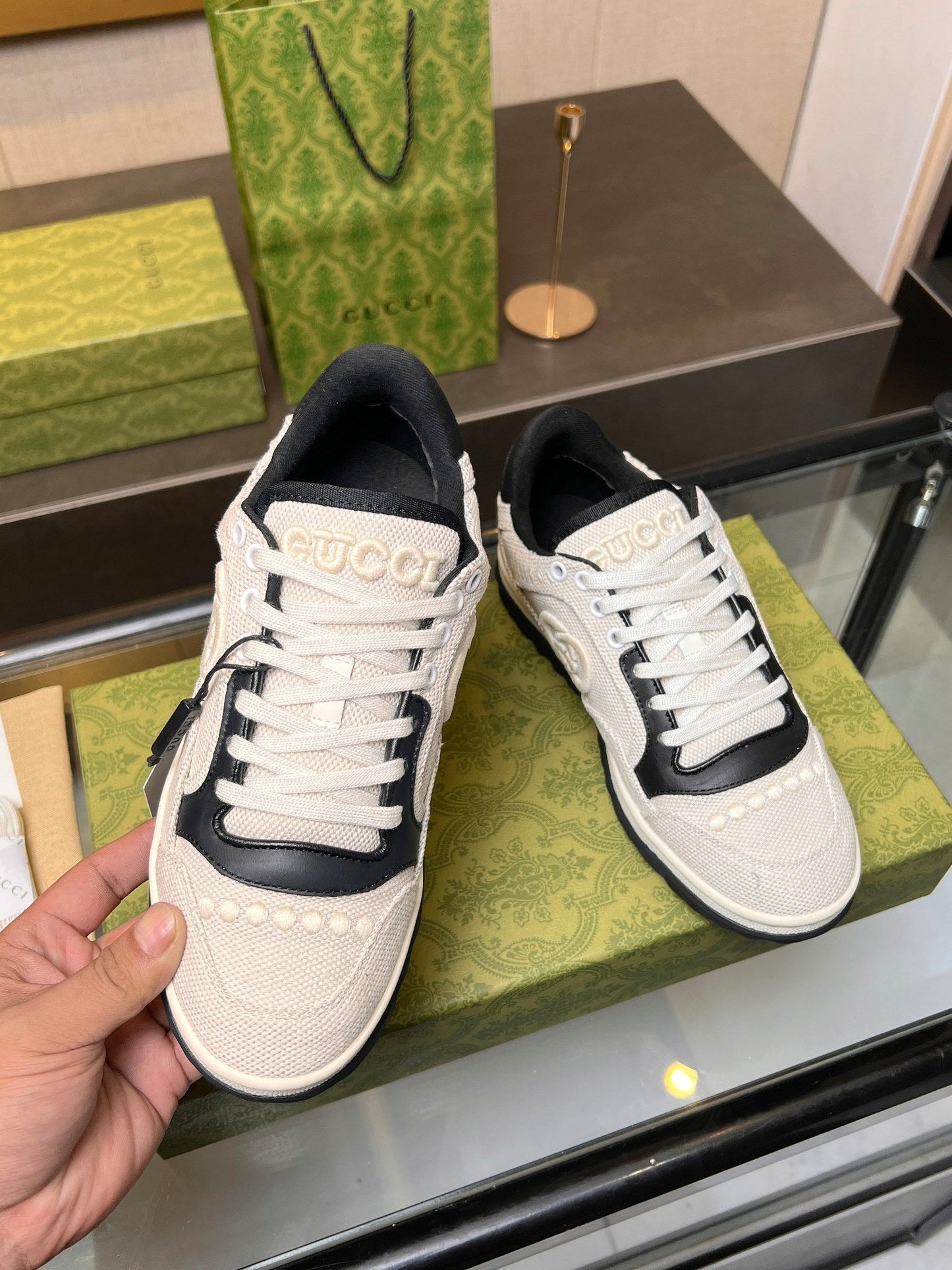 GG MAC80 TRAINER CREAMY WHITE AND BLACK CALFSKIN