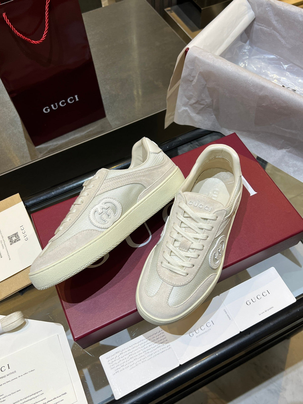GG G75 Sneaker Cream Suede Mesh 818352