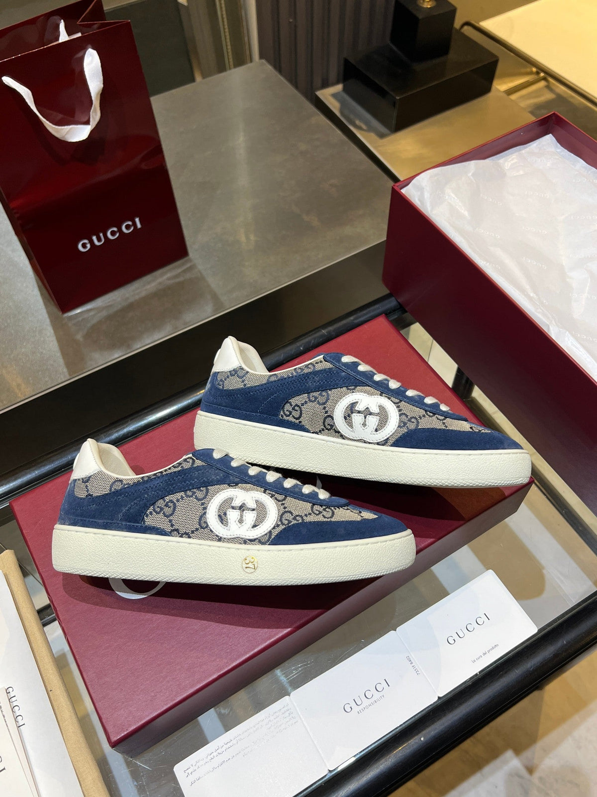 GG G75 Sneaker Dark Blue Suede Canvas 818347