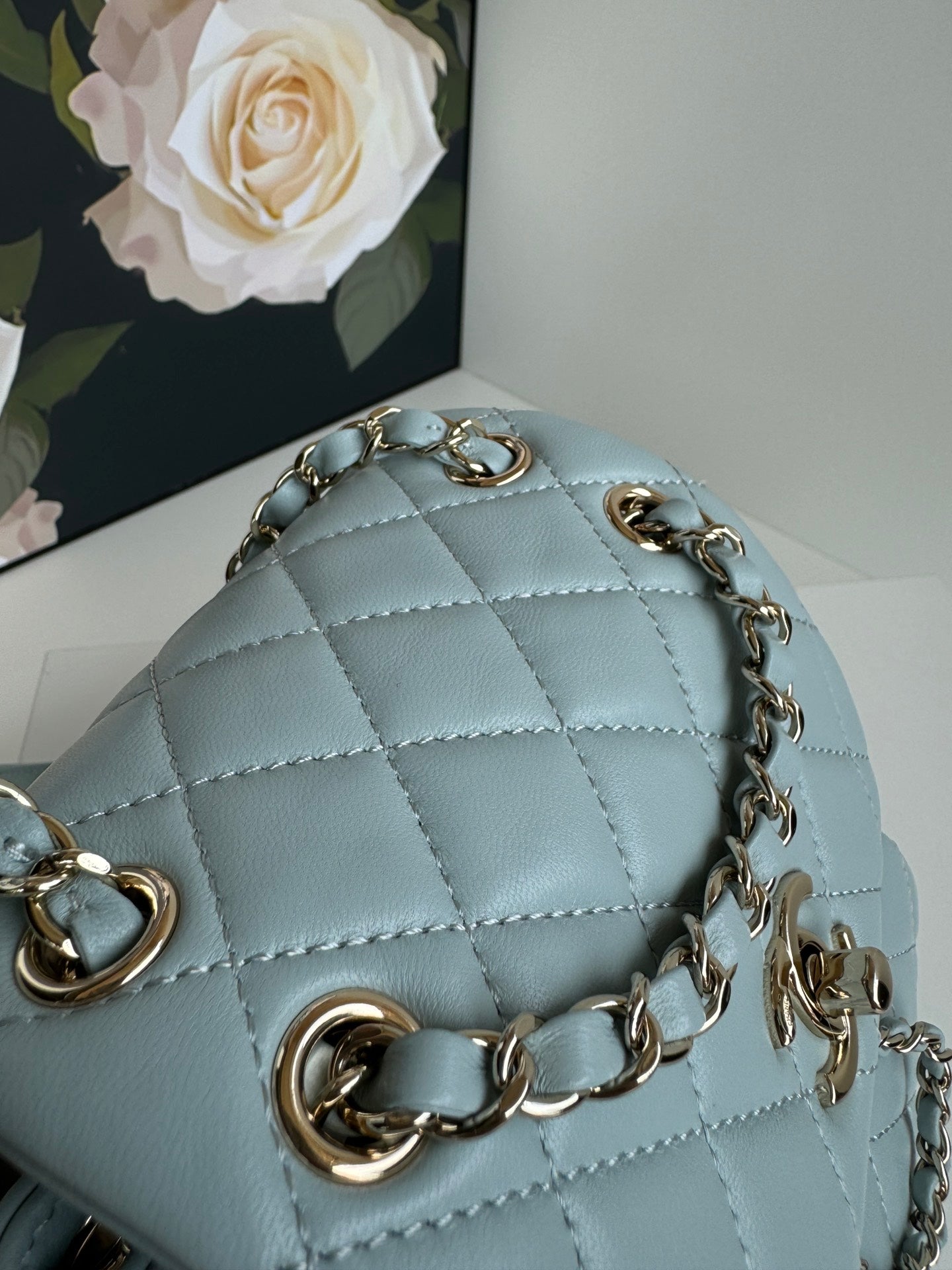 duma backpack 18cm turquoise blue lambskin light gold hardware