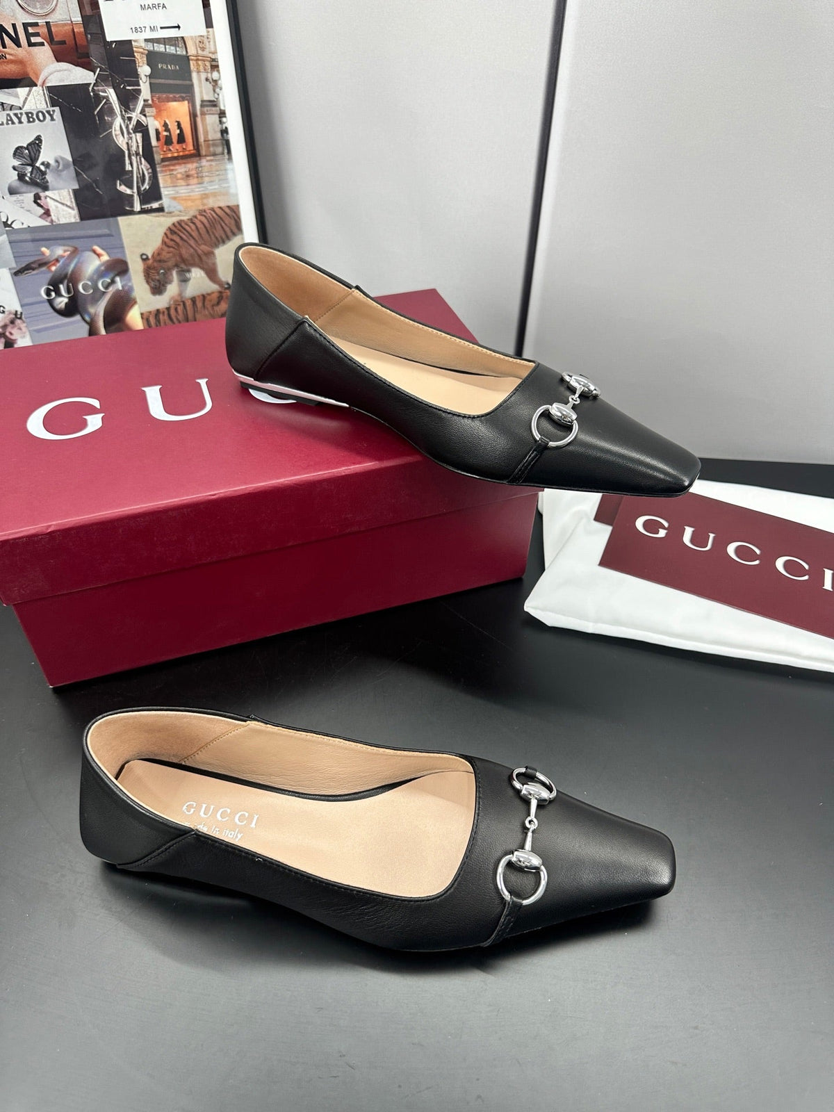 GG 26s Vittoria Ballerina Flats Black Sheepskin 688309