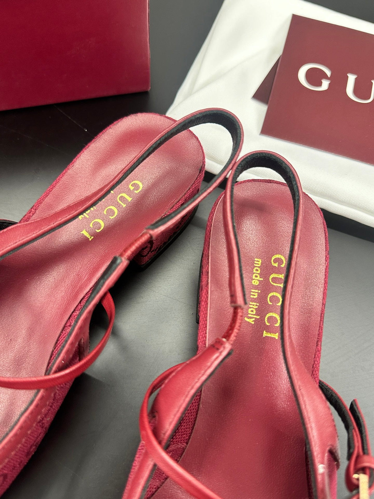 GG 26s Horsebit Slingback 2.5cm Burgundy Canvas 688316