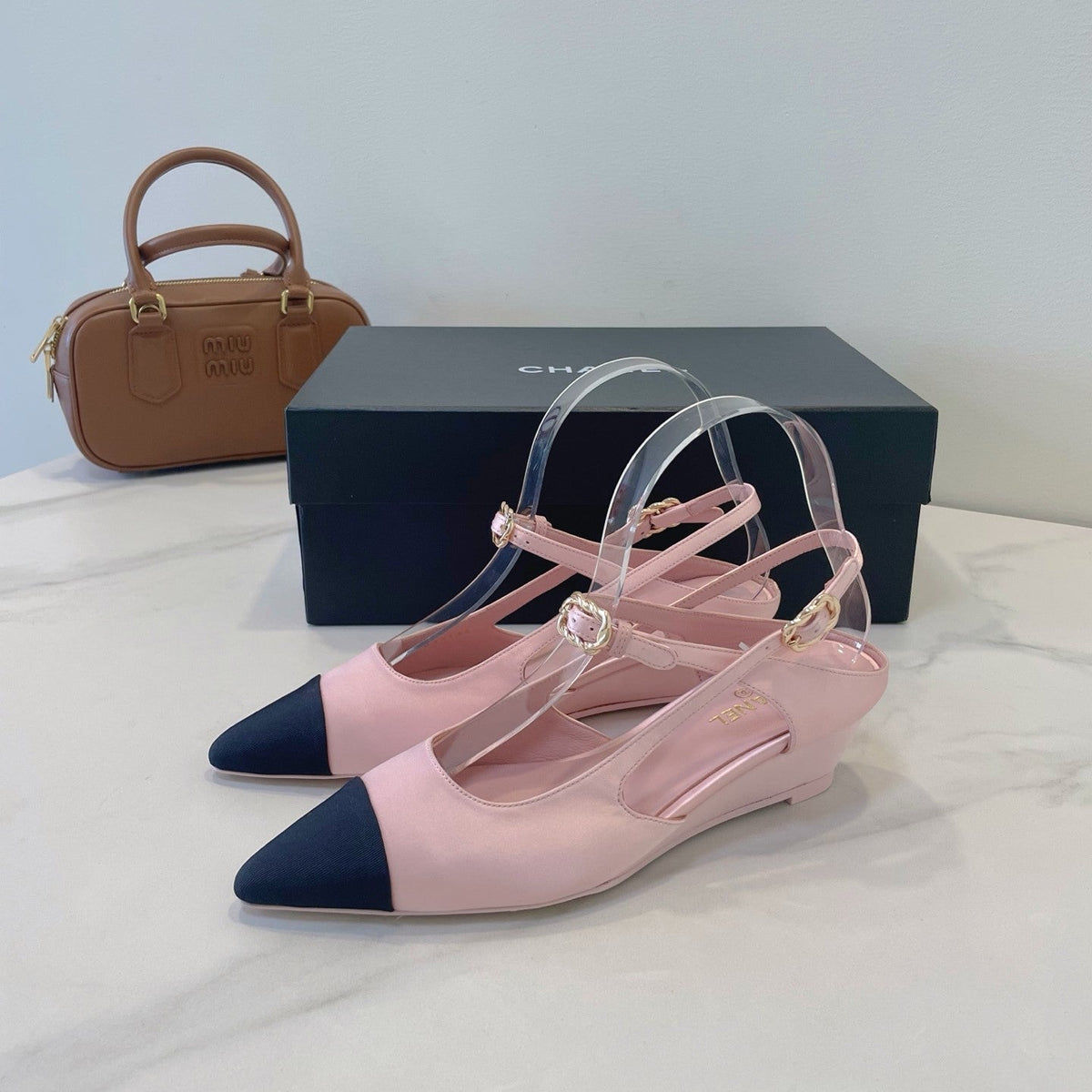 CC 26s T-Strap Slingbacks Black Pink Satin 941622