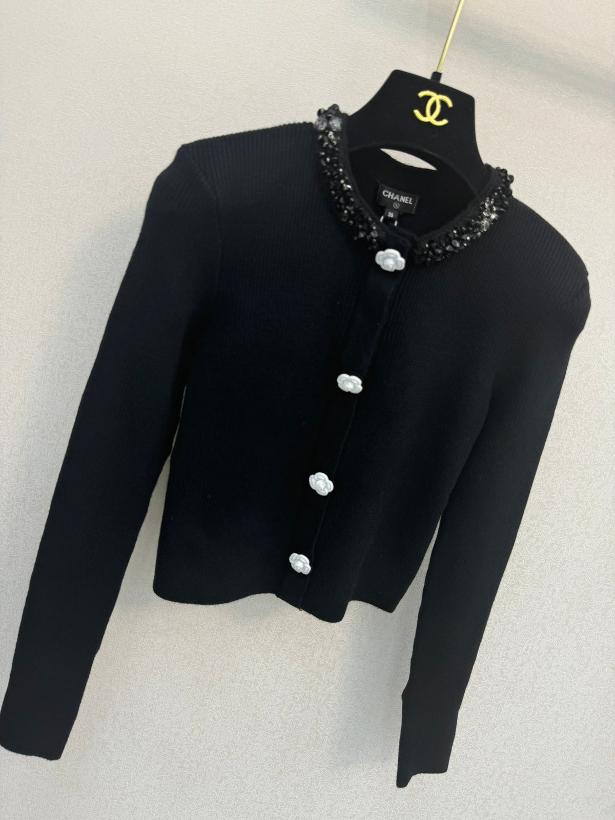CC 26s Rhinestone-Embellished Knitted Cardigan Black Silk Wool 424679