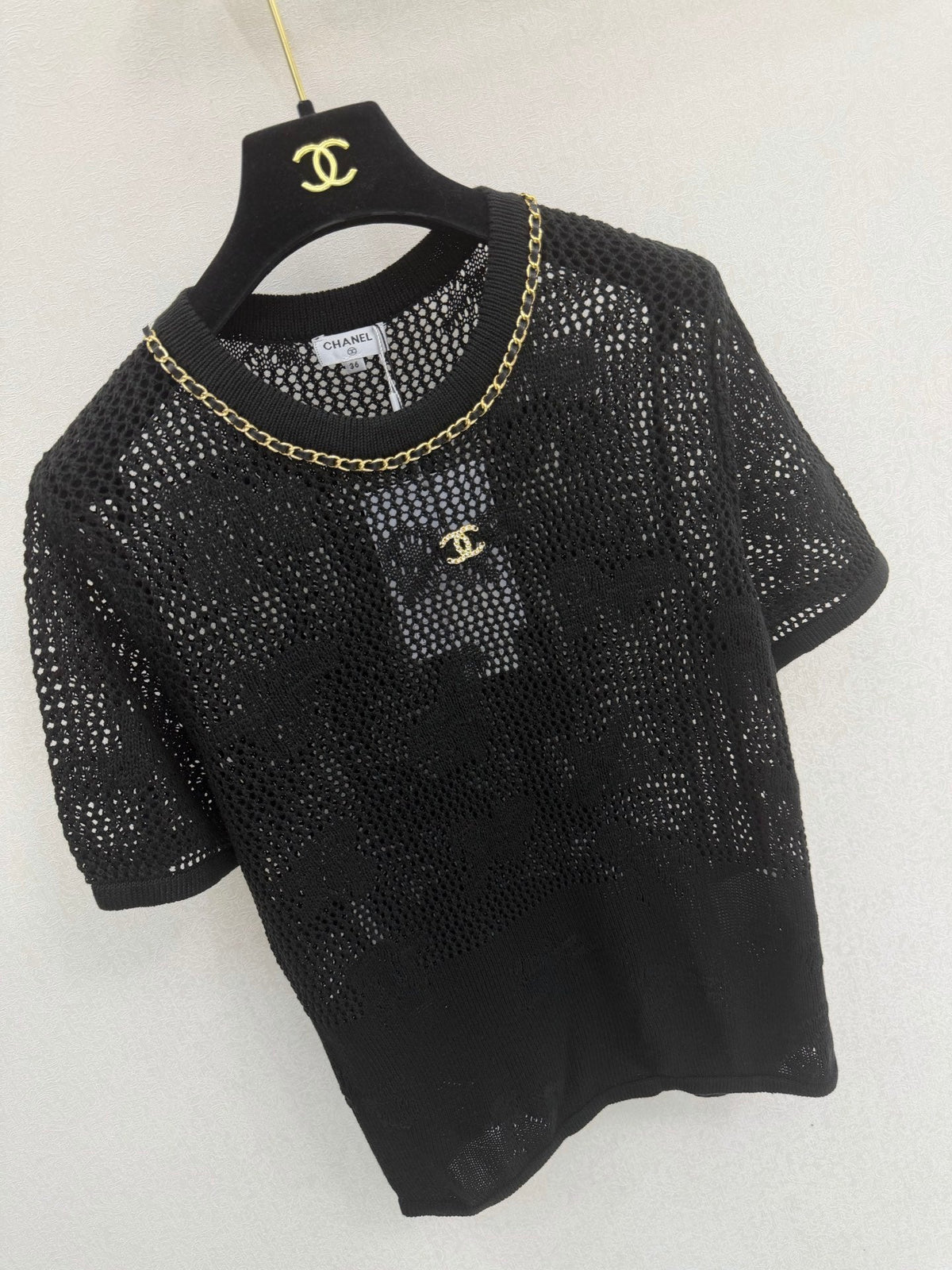 CC 26s Crew Neck Short-Sleeved Shirt Black Cotton 394843
