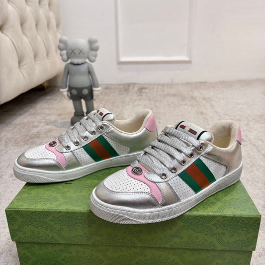 GG 26ss Screener Sneaker Sliver Metallic Cowhide 697185