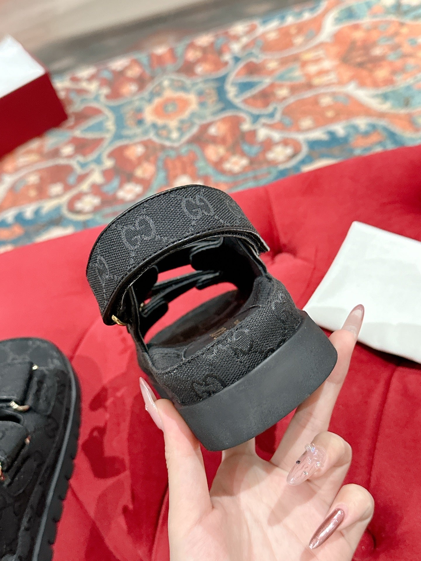 GG 26s Double G Sandals Black Canvas 929385