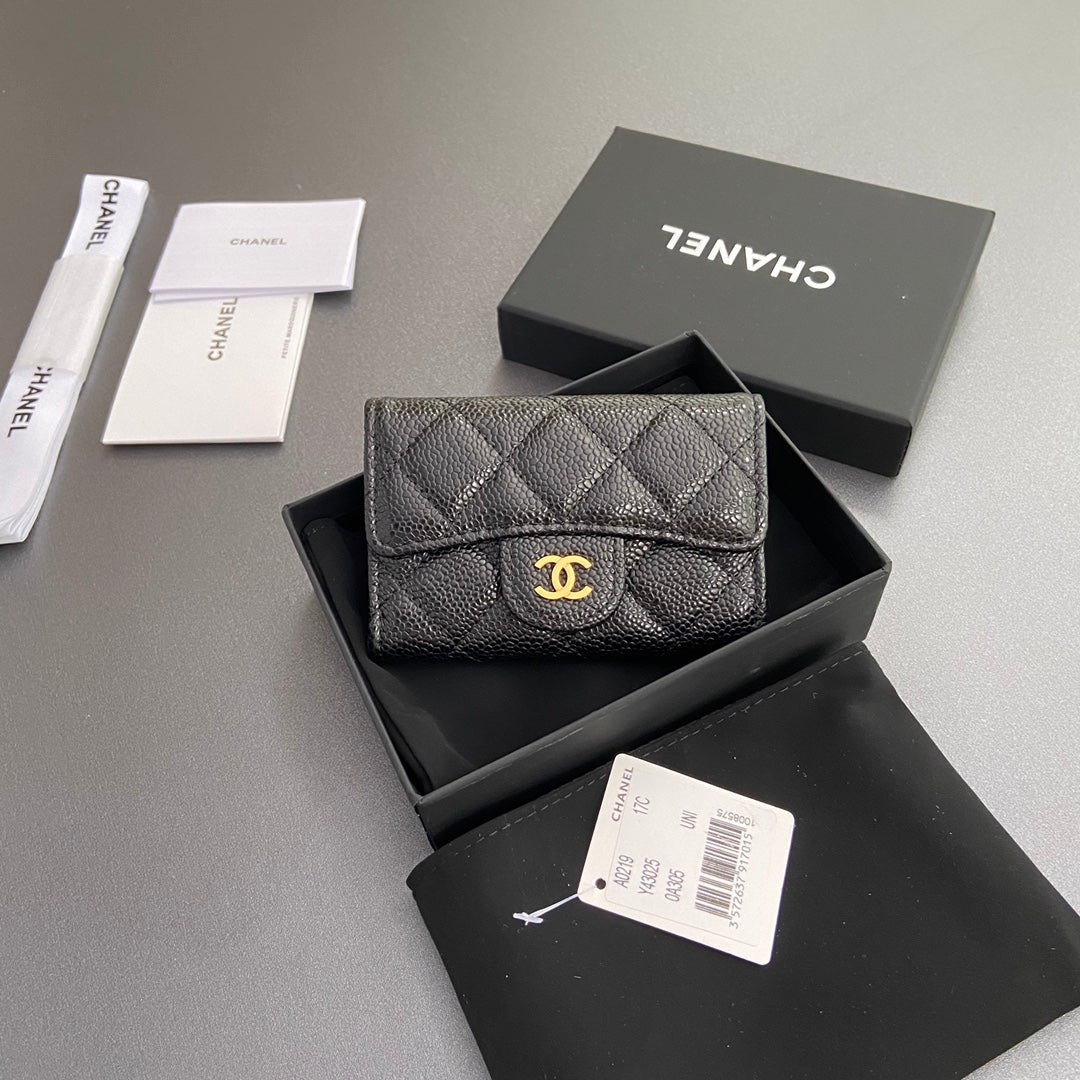 CC Zipper Flap Card Holder Black Caviar GHW 234673