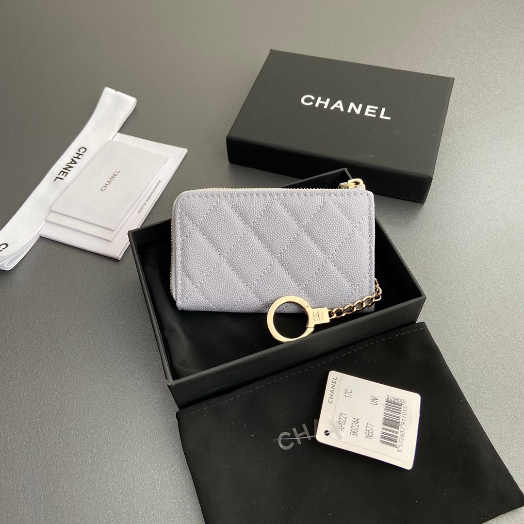 CC Hook & Chain Zipper Card Holder Light Purple Caviar GHW 234717