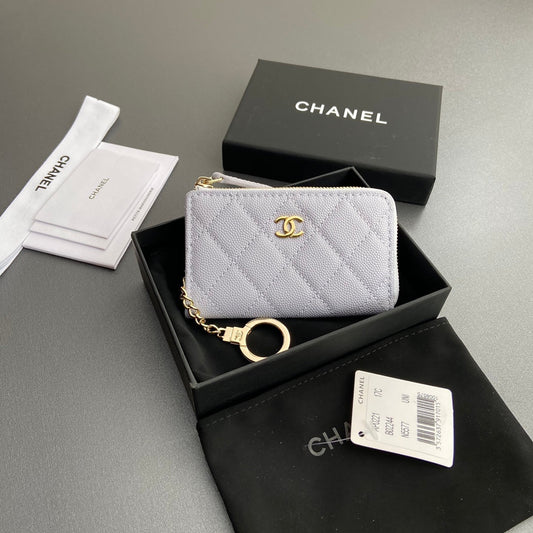 CC Hook & Chain Zipper Card Holder Light Purple Caviar GHW 234717