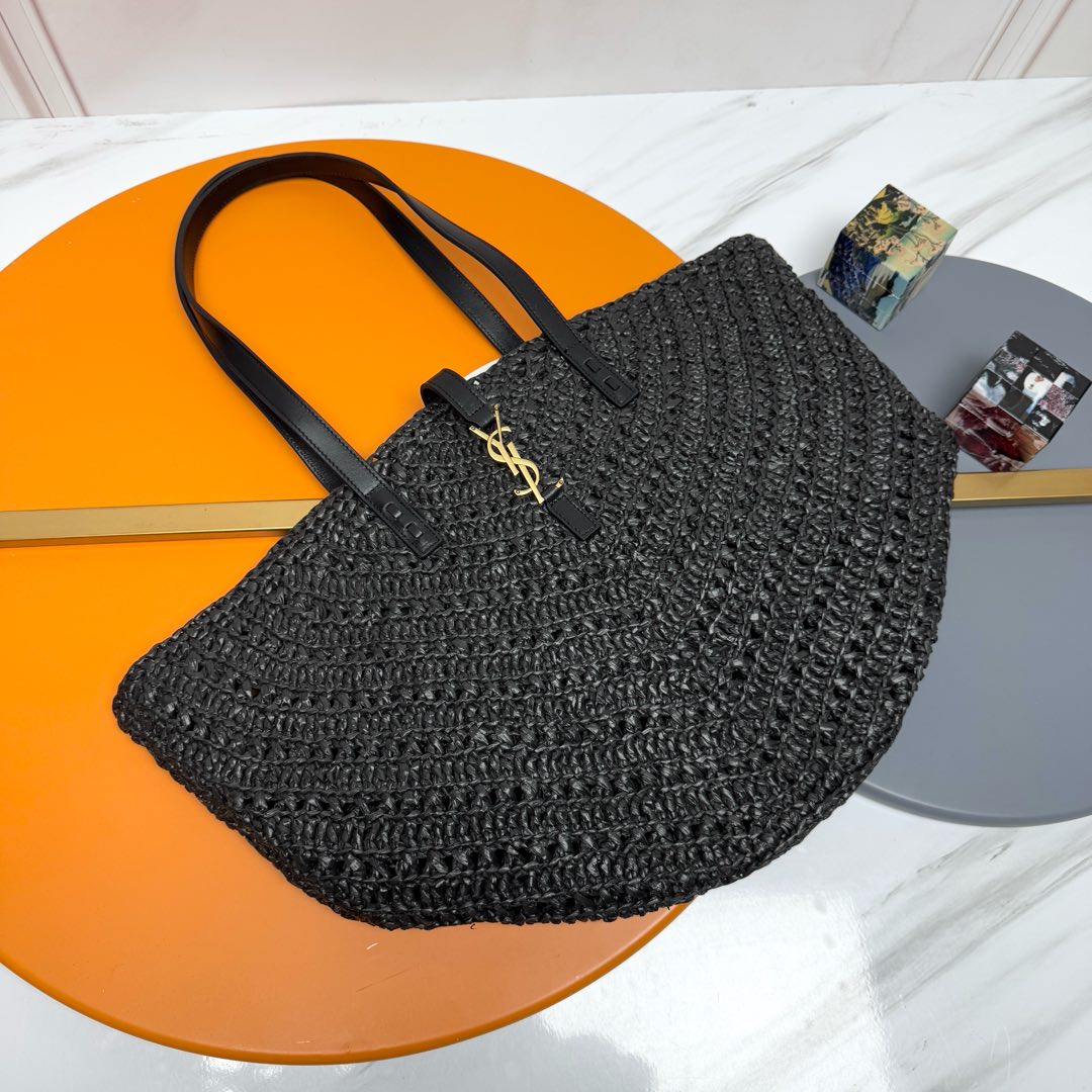 YSL Panier Tote Bag 44cm Black in Raffia 285710