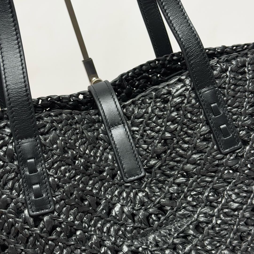 YSL Panier Tote Bag 44cm Black in Raffia 285710