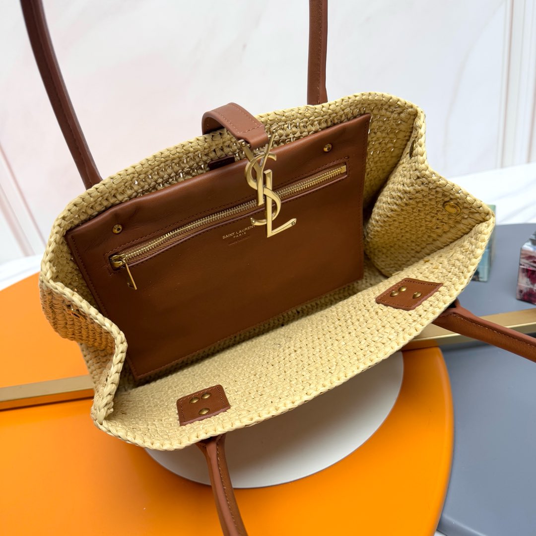 YSL Panier Tote Bag 29cm Straw Color in Raffia 285695