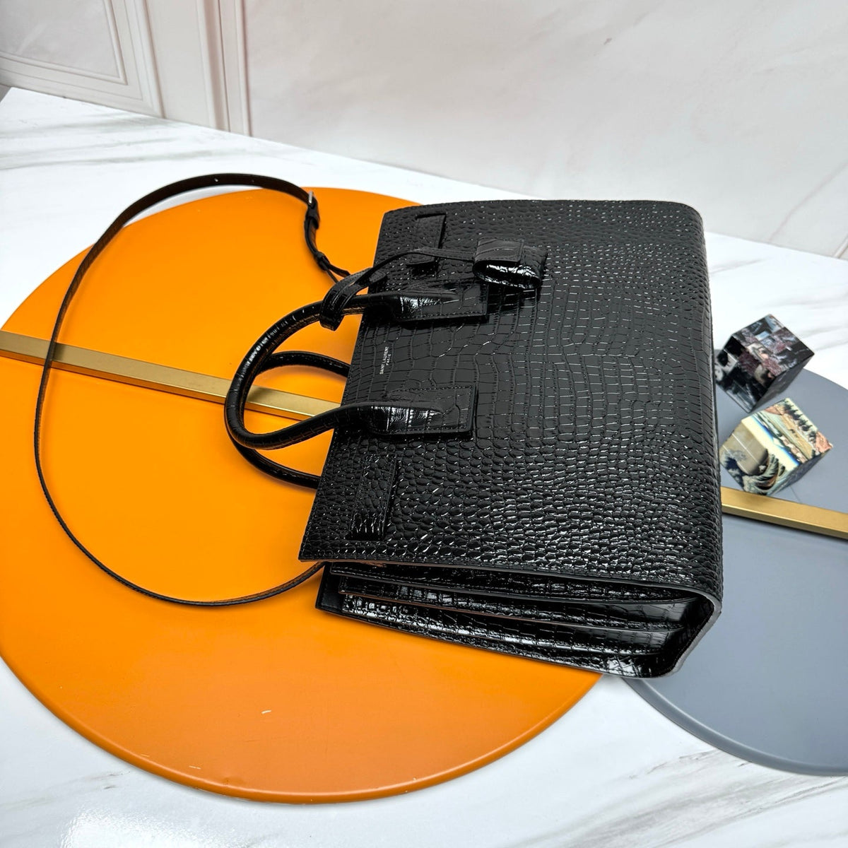 YSL Sac de Jour Baby 32cm Black in Crocodile-patterned Cowhide 285791