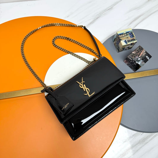 YSL Sunset Bag 22cm Black Patent Leather 285540