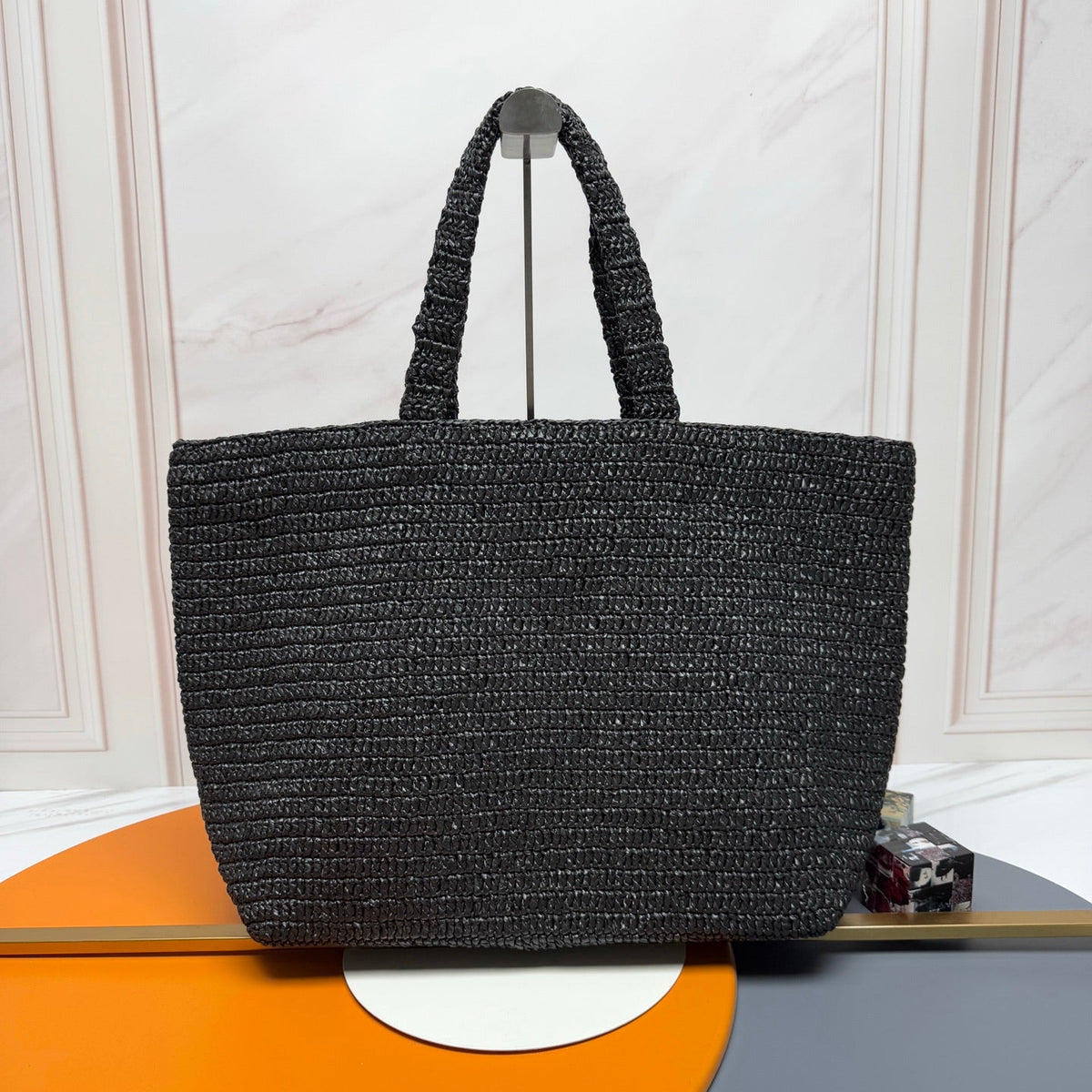 YSL Tote Bag 50cm Black in Raffia 285707