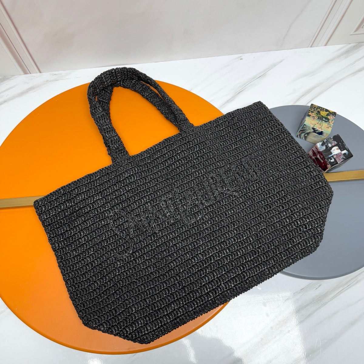 YSL Tote Bag 50cm Black in Raffia 285707