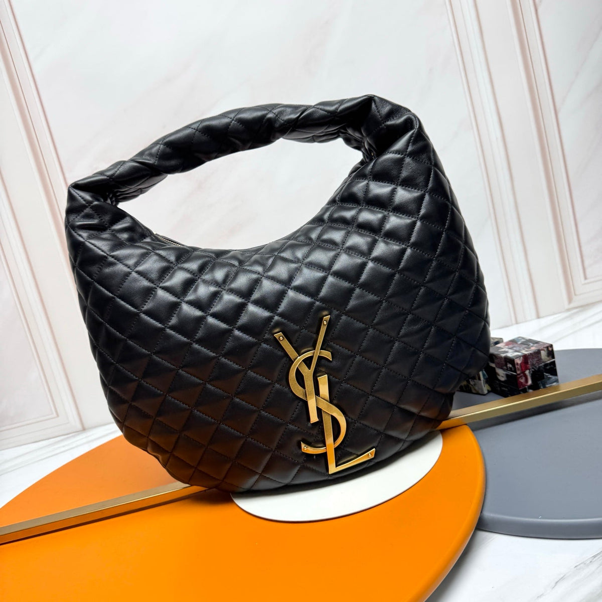 YSL Icarino Large Shoulder Bag Black Quited Leather 286001