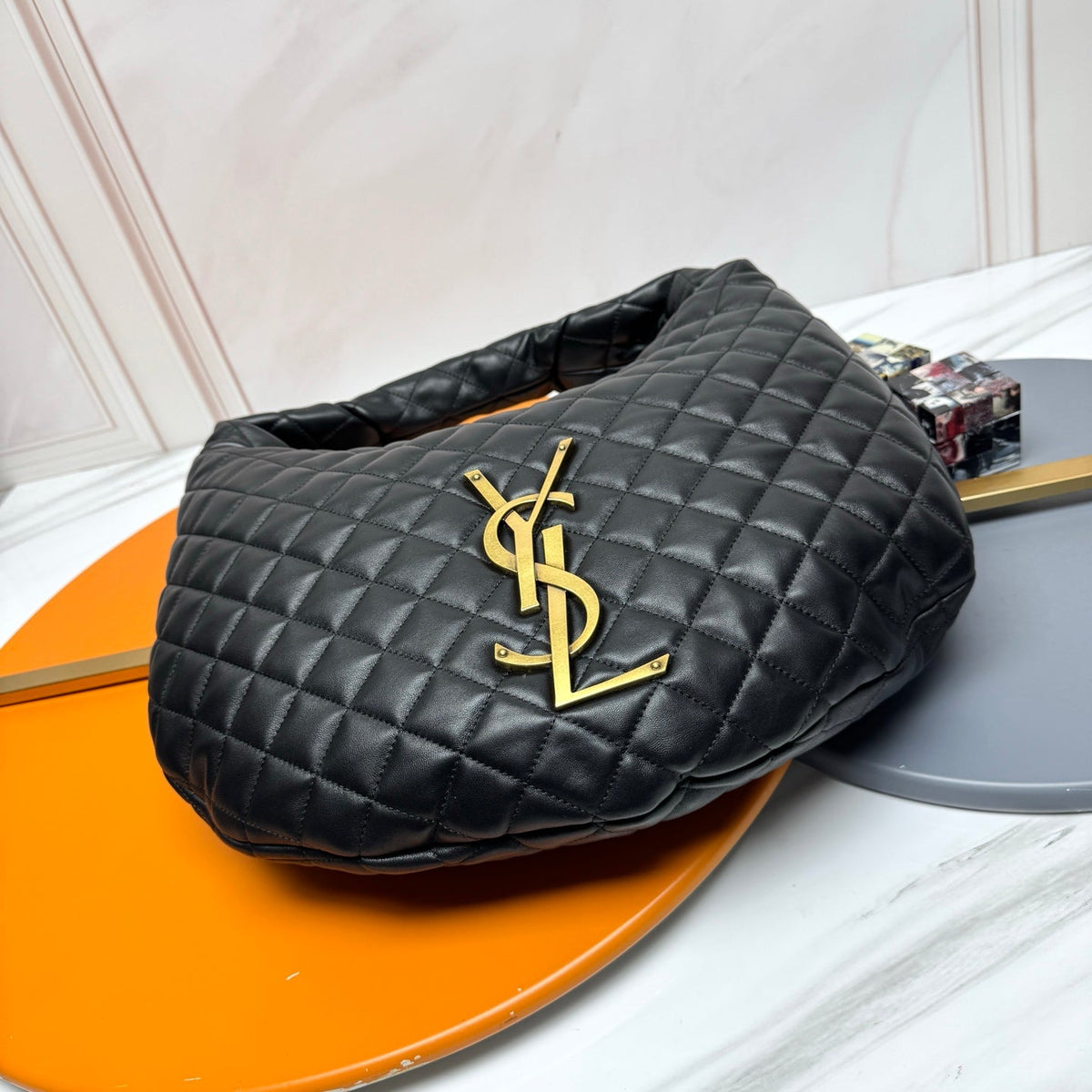 YSL Icarino Large Shoulder Bag Black Quited Leather 286001