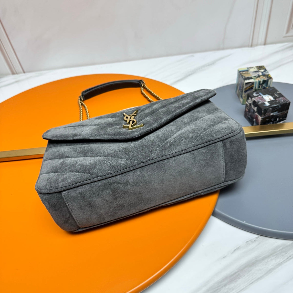 YSL Loulou Bag 29cm Grey Suede 285665