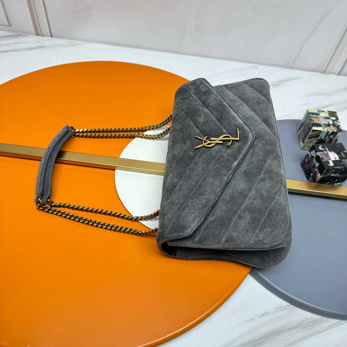 YSL Loulou Bag 29cm Grey Suede 285665