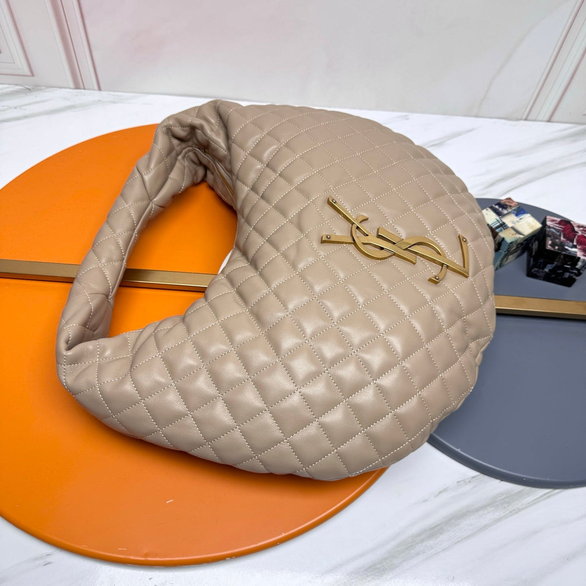 YSL Icarino Large Shoulder Bag Beige Quited Leather 286004