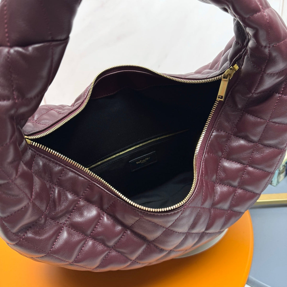 YSL Icarino Large Shoulder Bag Burgundy Quited Leather 286007