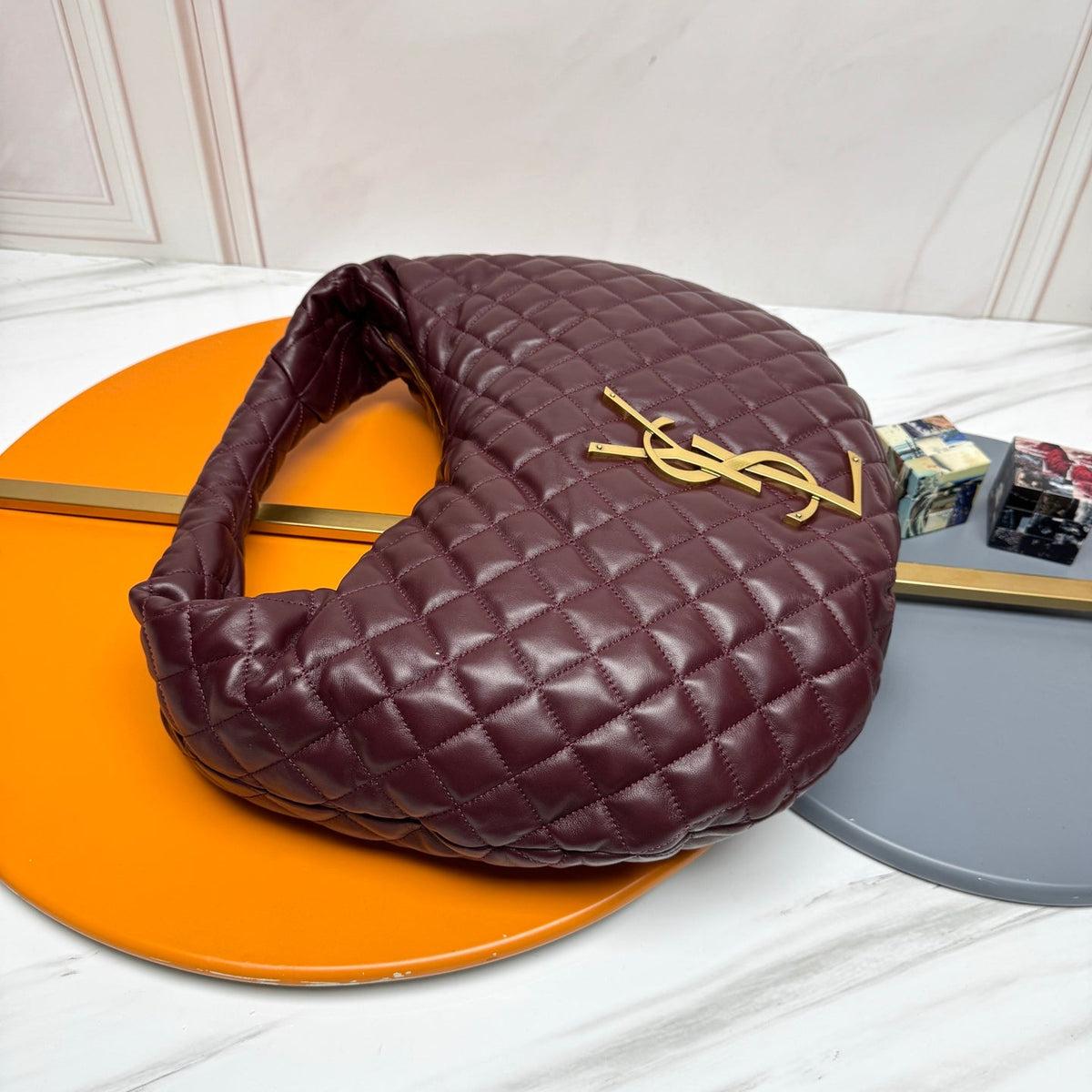 YSL Icarino Large Shoulder Bag Burgundy Quited Leather 286007