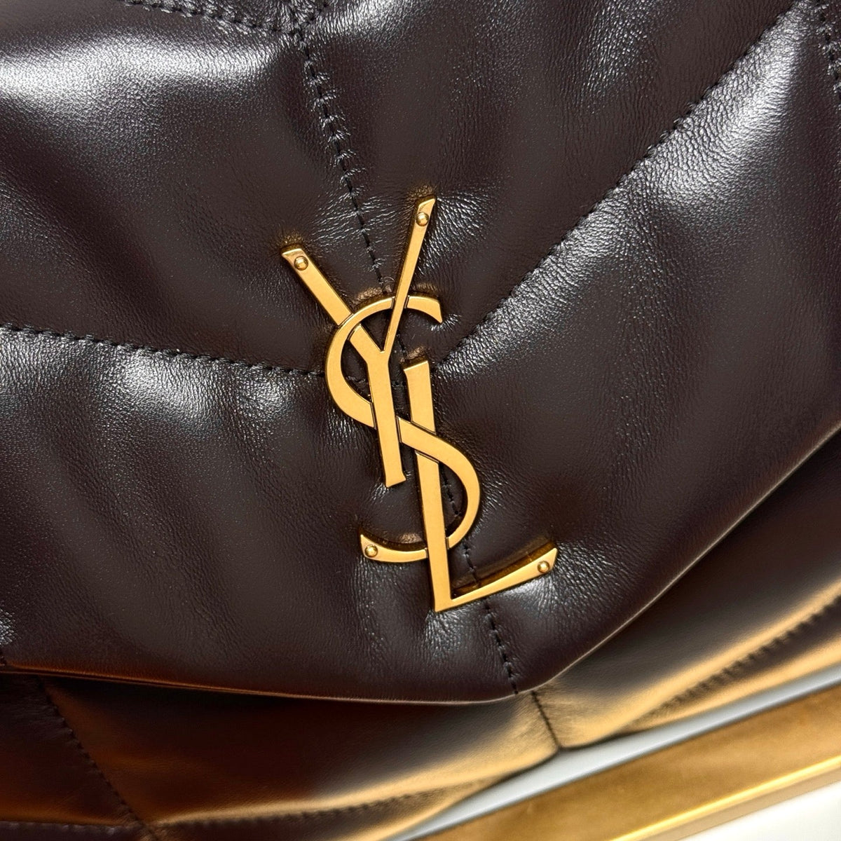 YSL Loulou Puffer Medium Bag 35cm Dark Coffee Glossy Leather
