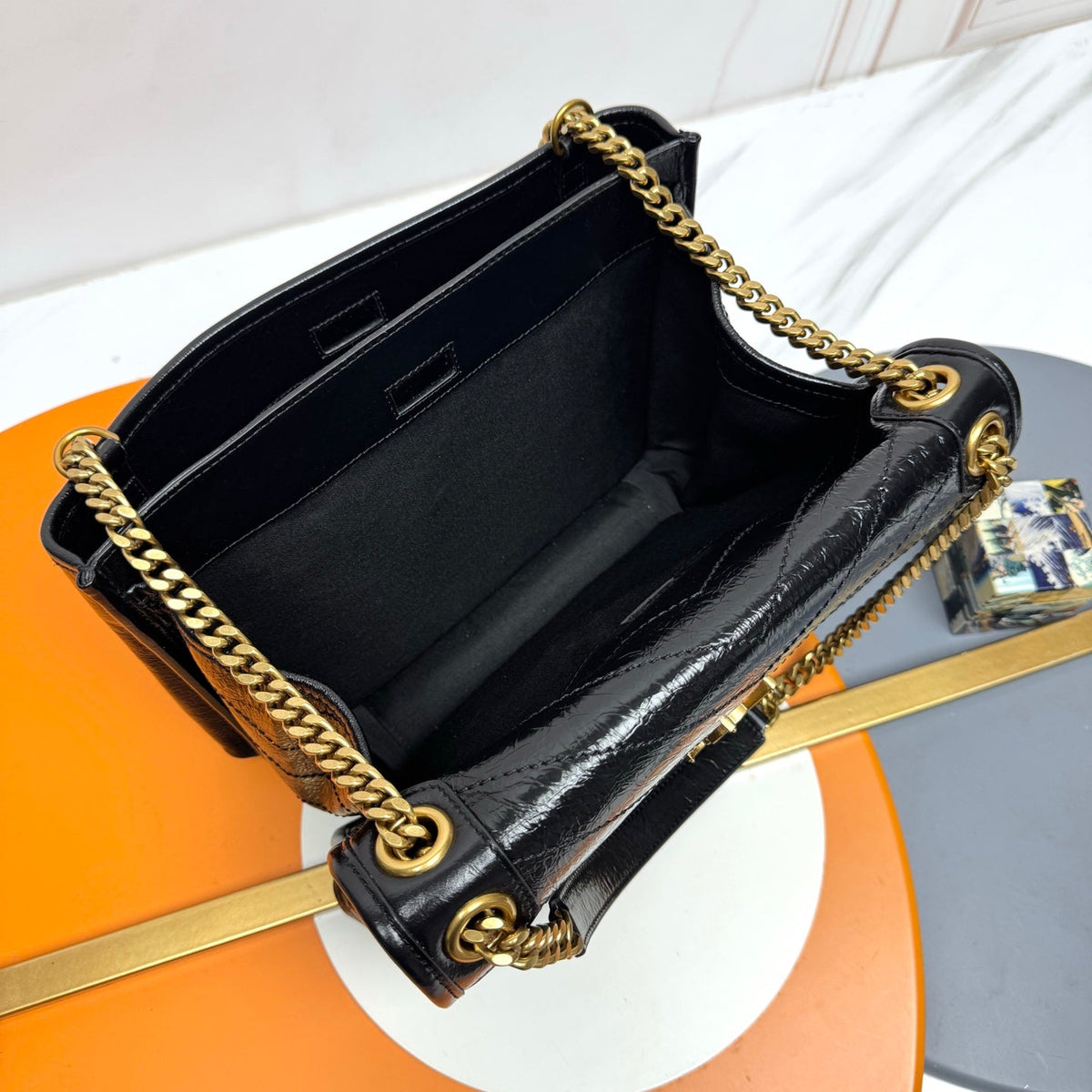 YSL Niki Tripouch Shoulder Bag 28cm Black in Oil-Waxed 285681