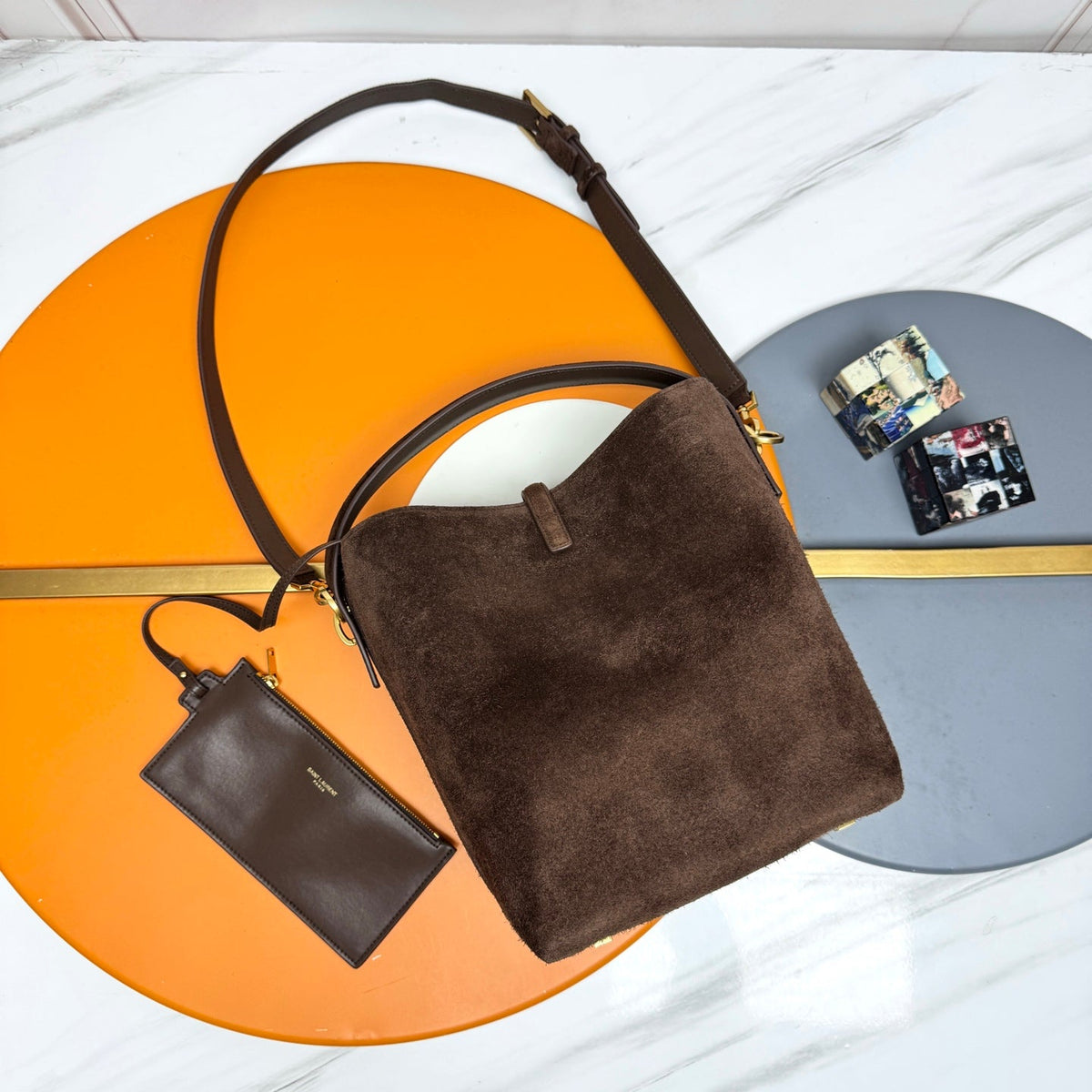 YSL Le 5 À 7 Bucket Bag 26cm Brown in Suede 285618