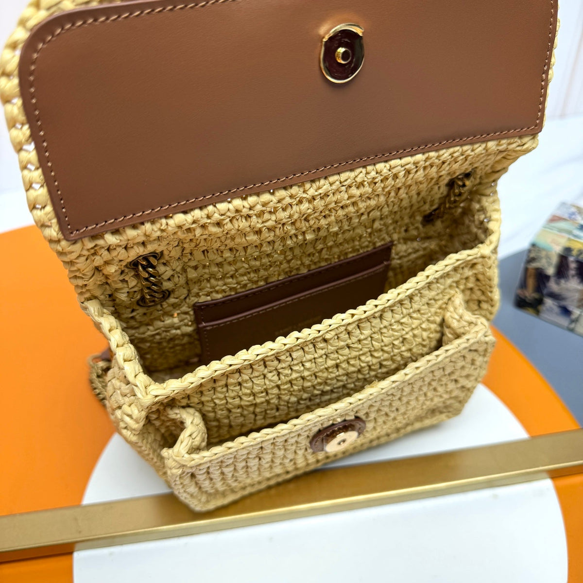 YSL Niki Shoulder Bag 18cm Straw Color in Straw Weaving 285530