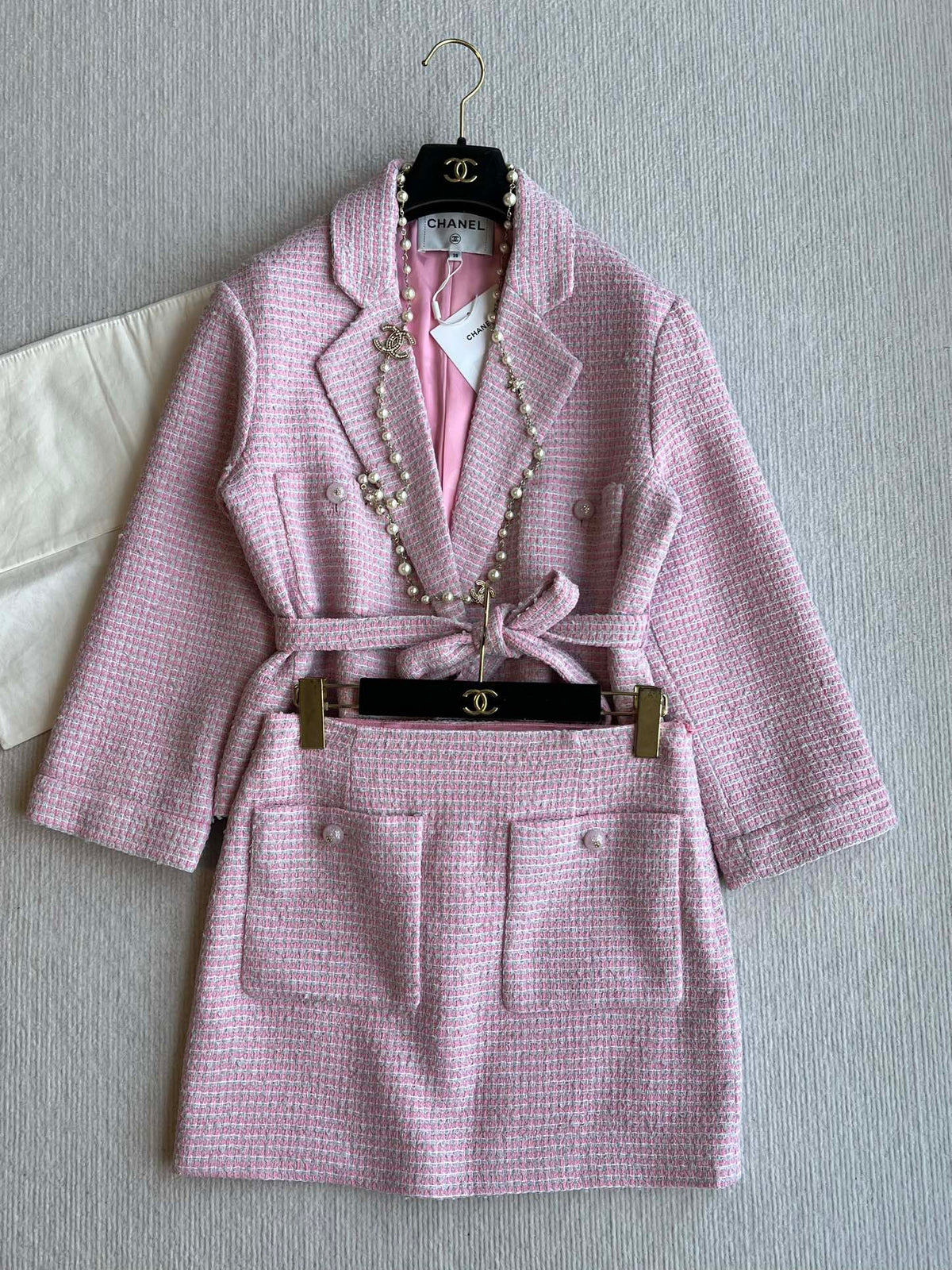 CC 25SS Lace-up Skirt Pink Sequins Tweed 235920