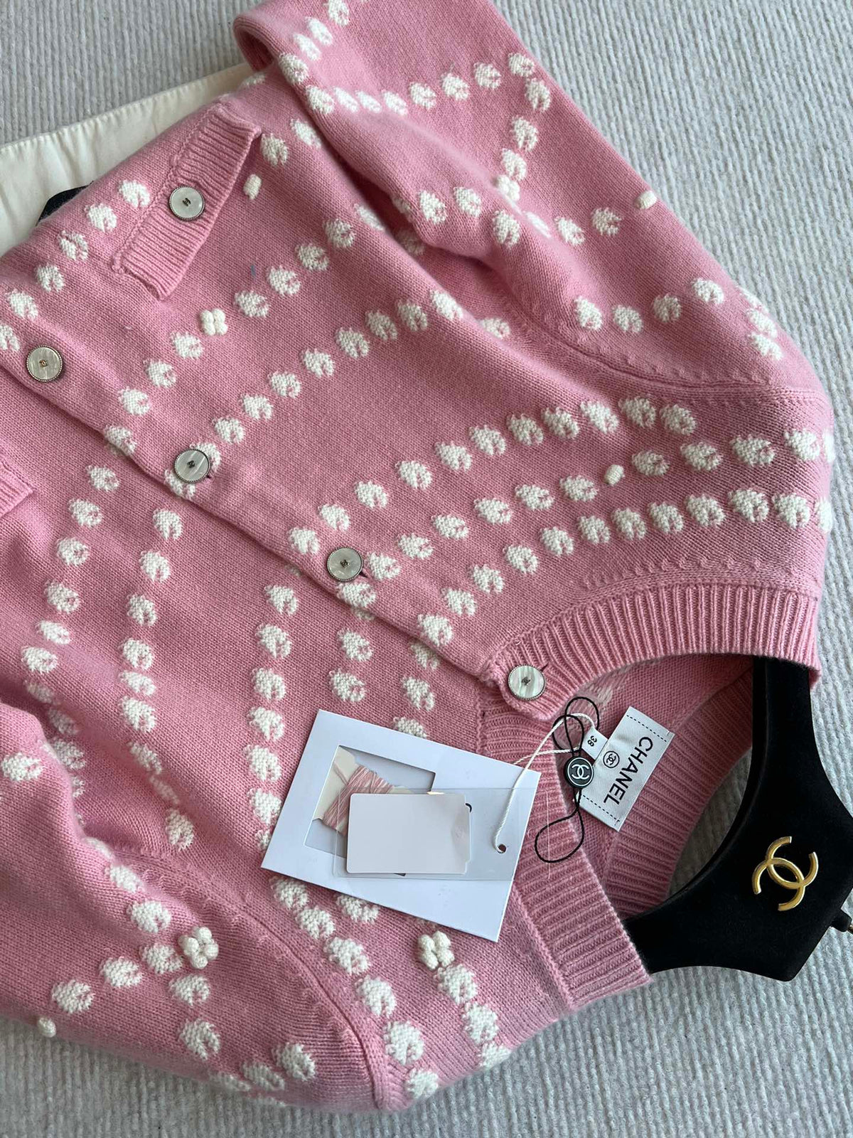 Chanel 25P Cardigan Pink Mix White Cashmere 229516