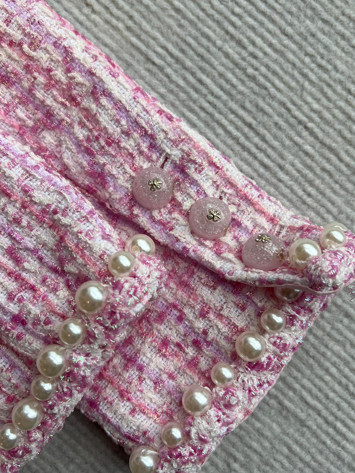 Chanel 25P Cardigan Pink Tweed With Pearl 235893