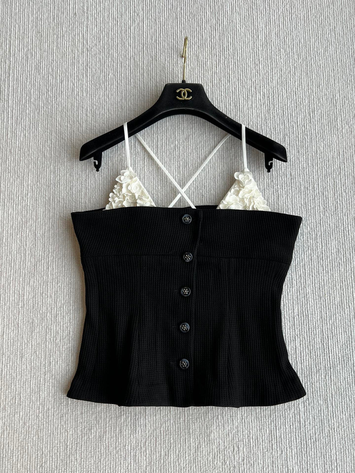 CC 25 Splicing Tube Top Camisole Black and White Mixed Fiber Waffle Jacquard Fabric 275554