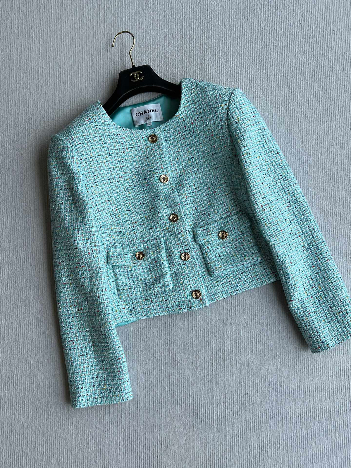CC 25 Round-neck Slub Coat In Blue-Green Tweed 275793