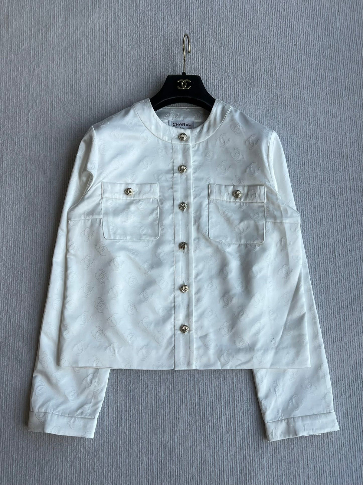 CC 25SS Round Neck Jacket in White Silk Jacquard  277155
