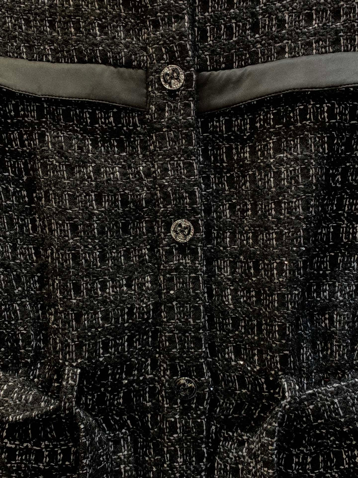 CC Belted Jacket Black White Cashmere Tweed 318587
