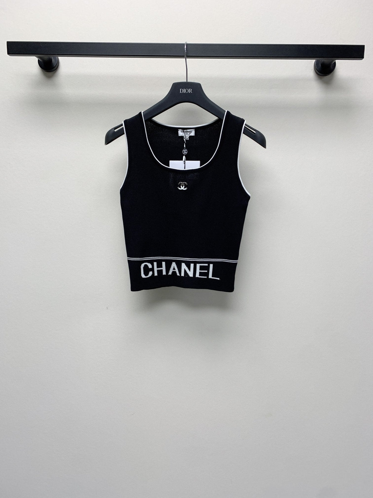 CC 25 Round Neck Knitted Embroidered Logo Vest in Black 277577