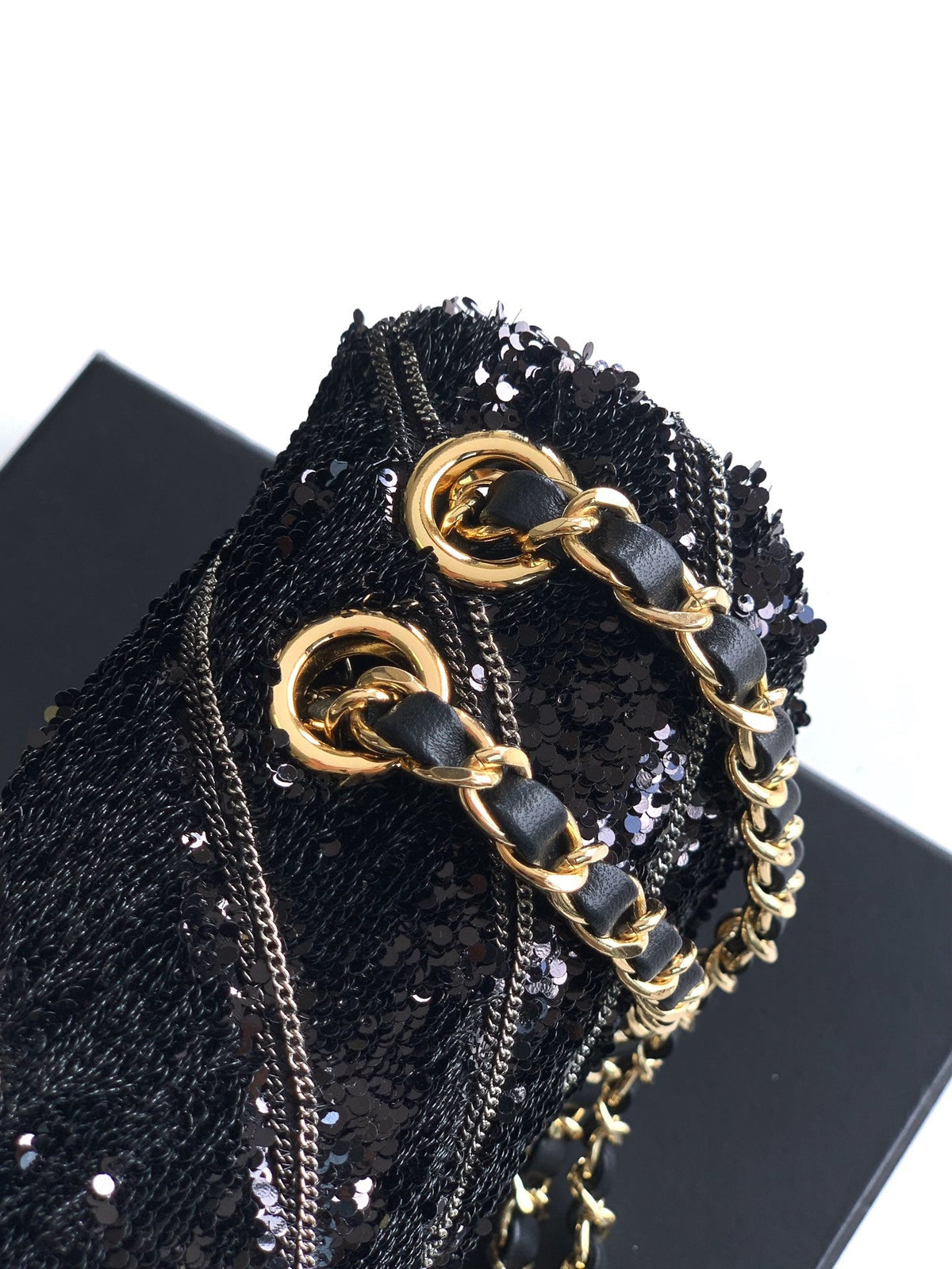 CC 26K Flap Bag 21cm Black Silk Sequin