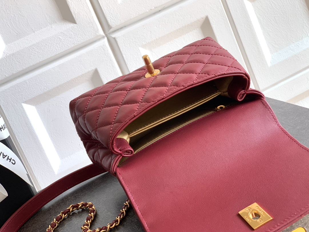 CC Coco Top Handle Bag 19cm Burgundy Quited Leather