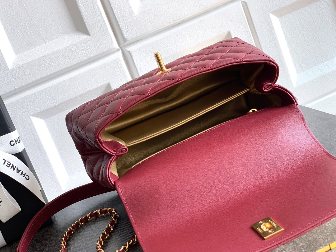 CC Coco Top Handle Bag 23cm Burgundy Quited Leather