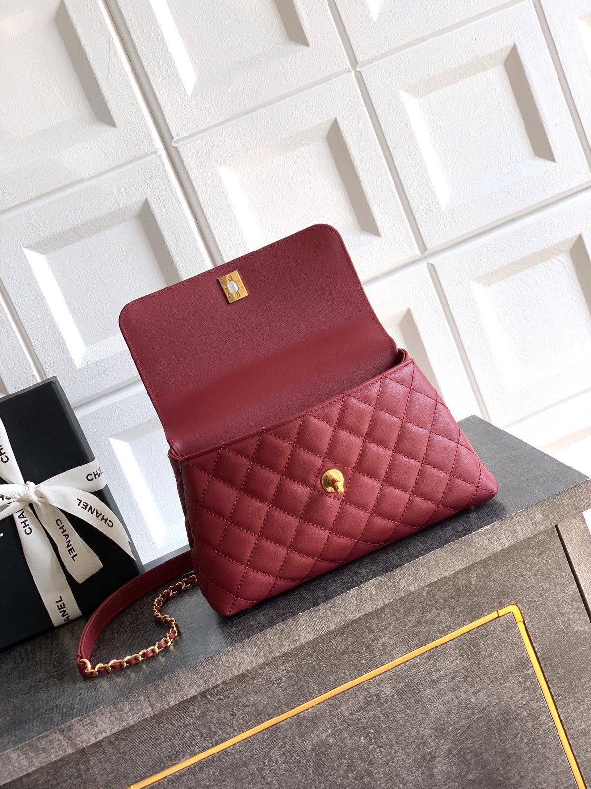 CC Coco Top Handle Bag 23cm Burgundy Quited Leather