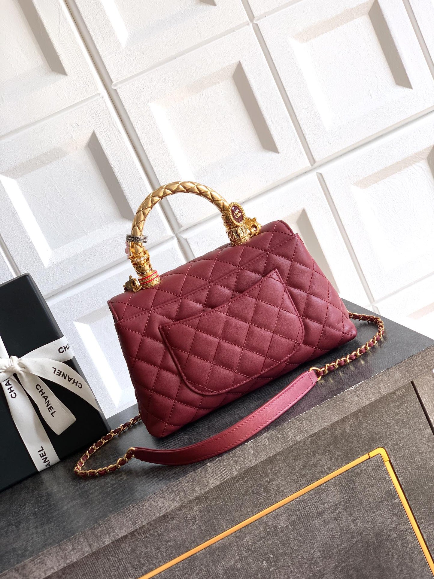 CC Coco Top Handle Bag 23cm Burgundy Quited Leather