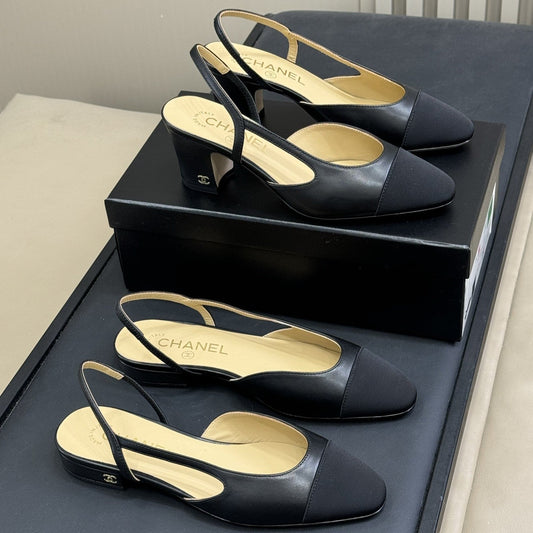 CC Classic Slingback Black Beige Goatskin Black Grosgrain 282286