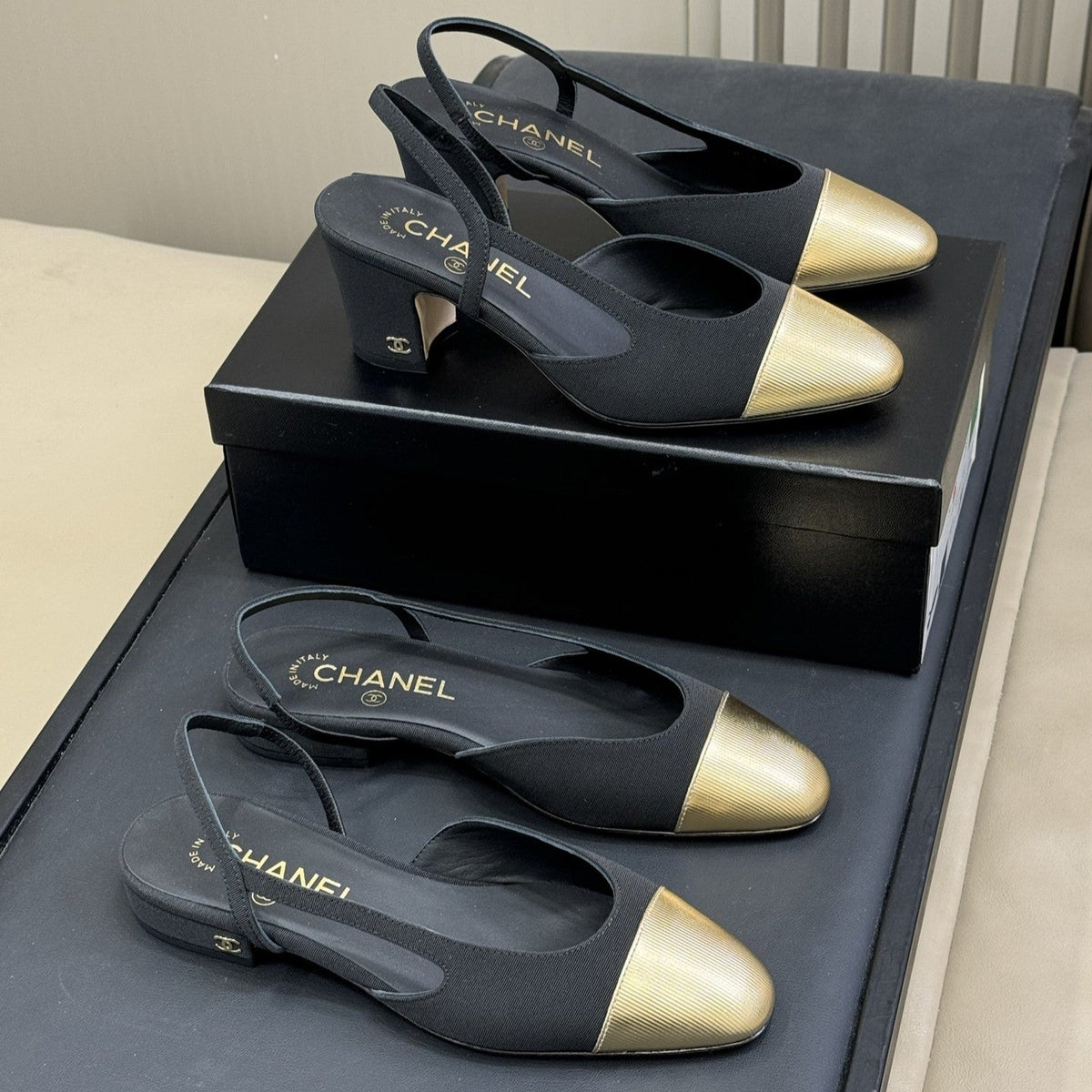 CC Classic Slingback Black Fabric Mix Gold 282287