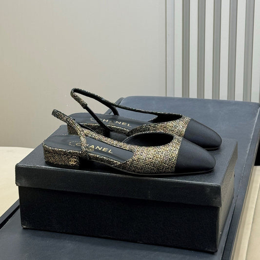 CC 26ss Slingback Black Gold Tweed Velvet 623164